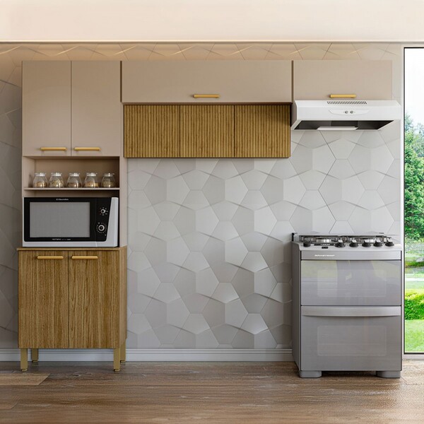 Cozinha Compacta Urbane 9 Portas Ripado 3d Freijó/vanilla - K