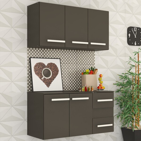 Cozinha Compacta Victória 5 Portas 2 Gavetas Preto Fosco - Pa