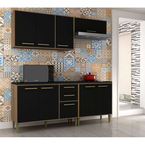 Cozinha Compacta Vitória 8 Pt 3 Gv Preta E Avelã