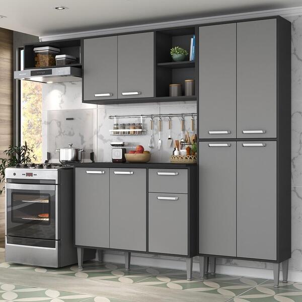 Cozinha Compacta Xangai 9 Portas Multimóveis Preta/grafite