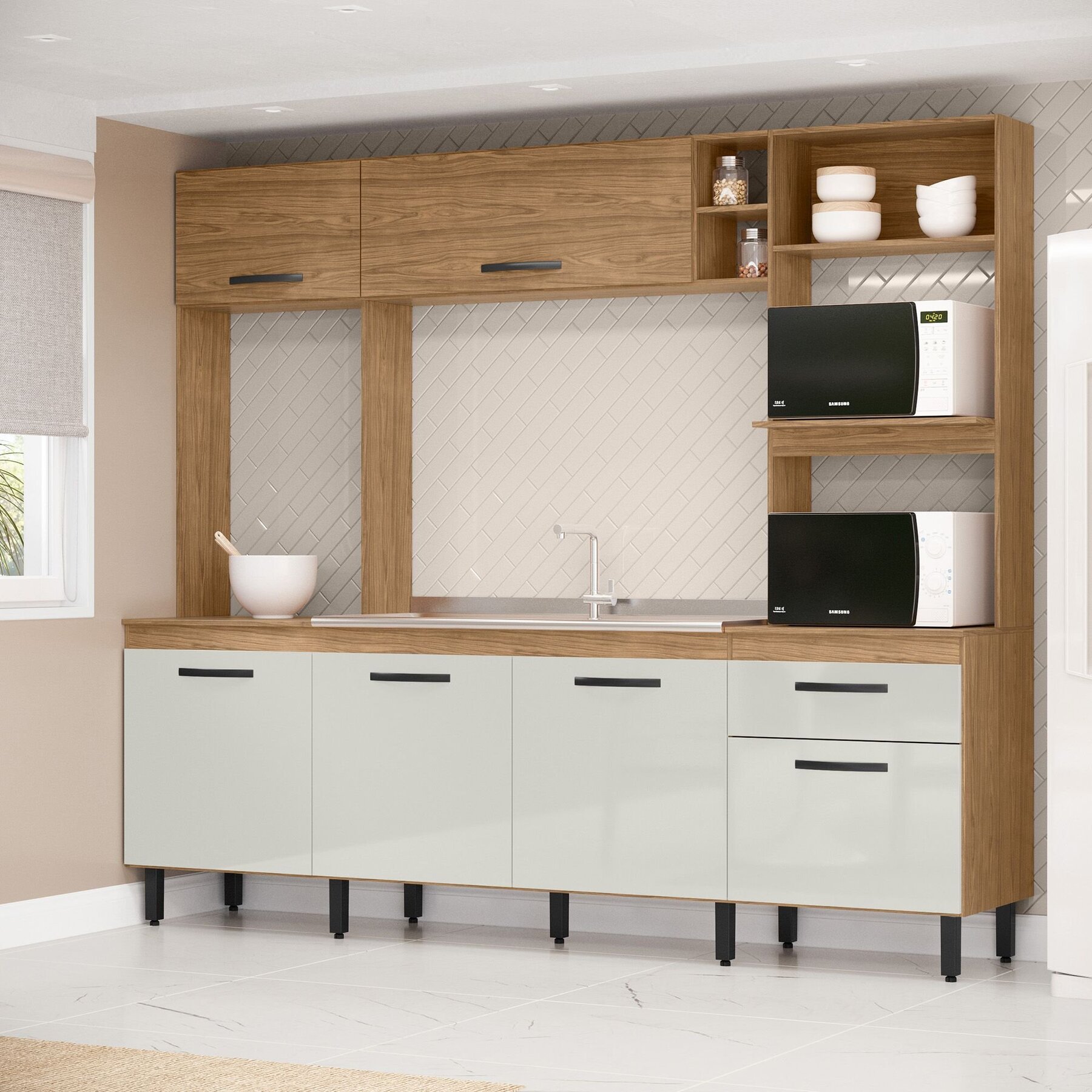 Cozinha Compacta Zoe 6 Portas E 1 Gaveta Freijó/jade | Leroy Merlin