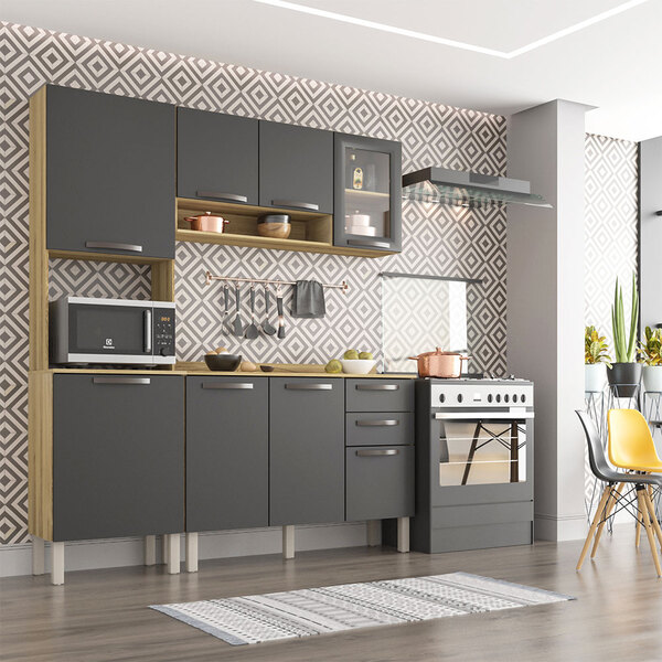 Cozinha Completa 08 Portas E 02 Gavetas Dani Carvalho/grafite