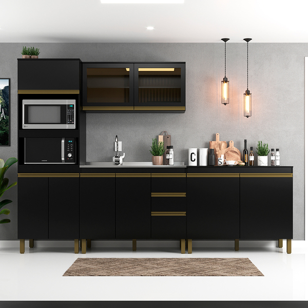 Cozinha Completa 09 Portas Sendo 02 Portas De Vidro 03 Gaveta