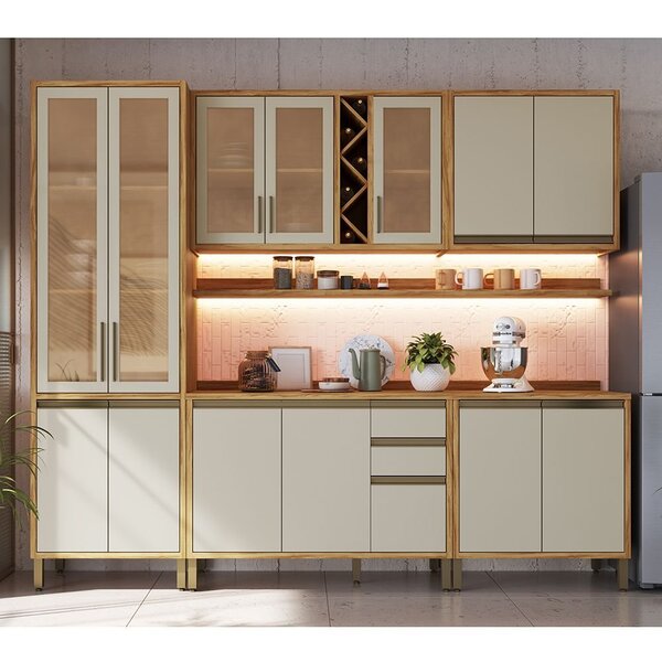 Cozinha Completa 100% Mdf 5 Peças 13 Portas Com Vidro E Tampo