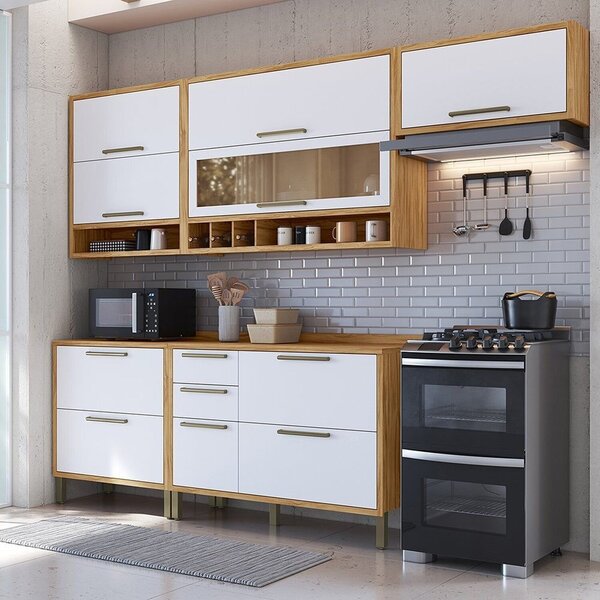 Cozinha Completa 100% Mdf 5 Peças 8 Portas 5 Gavetas E Vidro