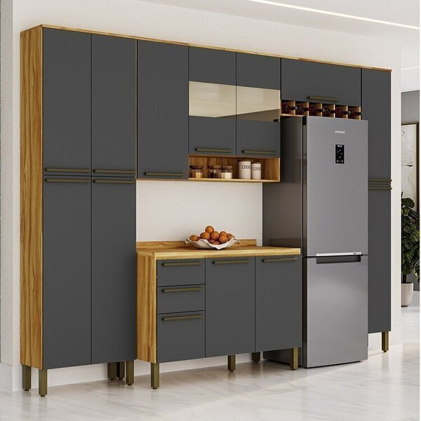 Cozinha Completa 100% Mdf 5 Peças Com Tampo E Vidro Reflecta