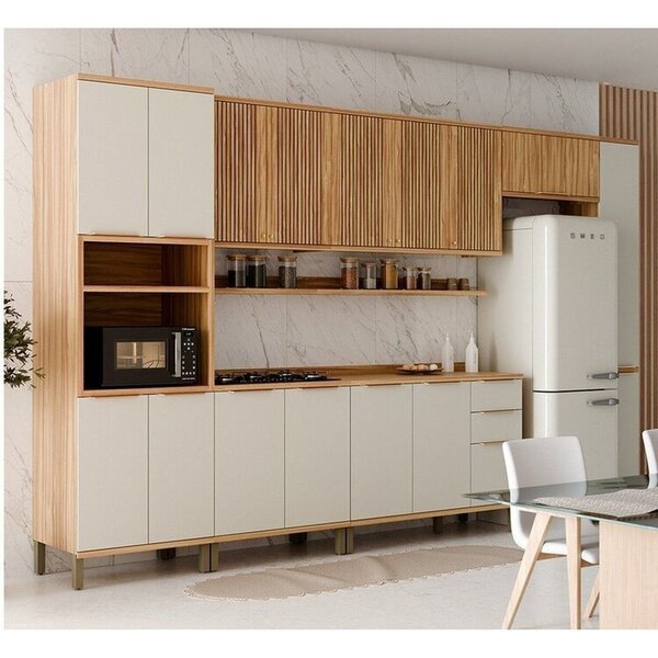 Cozinha Completa 100% Mdf 7 Peças Com 16 Portas E Prateleiras