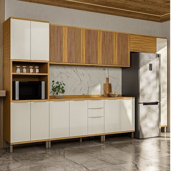 Cozinha Completa 100% Mdf 7 Peças Com 16 Portas E Tampo 385cm