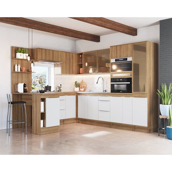 Cozinha Completa 10 Peças Com Bancada E Portas Vidro Reflecta