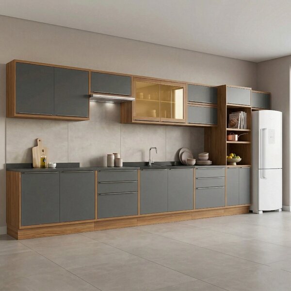 Cozinha Completa 11 Peças Com Torre Quente 6 Gaveta Em Mdf Vi