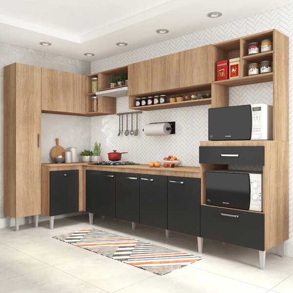 Cozinha Completa 11 Portas 1 Gaveta Com Tampo Inova  Carvalho