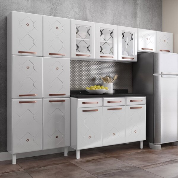 Cozinha Completa 14 Portas 2 Gavetas 3 Vidros Mirage New Bra