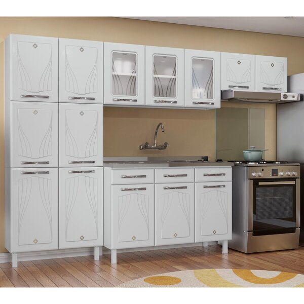 Cozinha Completa 14 Portas 2 Gavetas 3 Vidros Star New  Branco