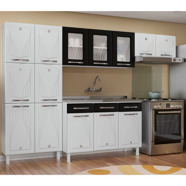 Cozinha Completa 14 Portas 2 Gavetas 3 Vidros Star New  Preto