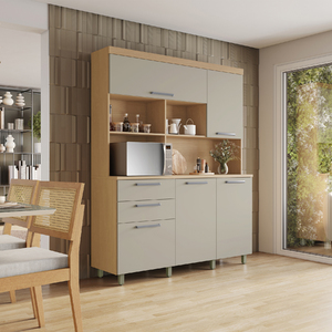 Cozinha Completa 7 Portas 2 Gavetas 160x205x45cm Madeira Nature e