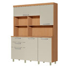 Cozinha Completa 7 Portas 2 Gavetas 160x205x45cm Madeira Nature e Greige Nobreza Nesher
