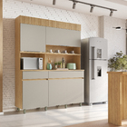 Cozinha Completa 6 Portas 3 Gavetas 160x205x45cm Madeira Carvalho e Greige Realeza Nesher