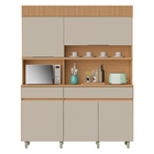Cozinha Completa 6 Portas 3 Gavetas 160x205x45cm Madeira Carvalho e Greige Realeza Nesher