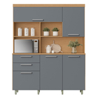 Cozinha Completa 7 Portas 2 Gavetas 160x205x45cm Madeira Carvalho e Titânio Nobreza Nesher