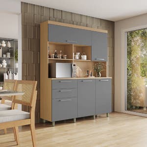 Cozinha Completa 7 Portas 2 Gavetas 210x200x45cm Madeira Carvalho