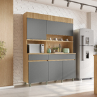 Cozinha Completa 6 Portas 3 Gavetas 160x205x45cm Madeira Carvalho e Titânio Realeza Nesher