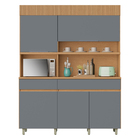 Cozinha Completa 6 Portas 3 Gavetas 160x205x45cm Madeira Carvalho e Titânio Realeza Nesher