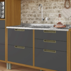 Cozinha Completa com Bancada Torre e Armário Aéreo 2,68m MDF Freijó e Grafite Turquesa Nesher