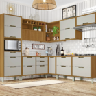 Cozinha Completa com Bancada Torre e Armário Aéreo 2,68m MDF Freijó e Off White Turquesa Nesher