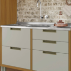 Cozinha Completa com Bancadas Torre e Armário Aéreo 2,68m MDF Freijó e Off White Turquesa Nesher