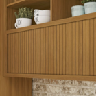 Cozinha Completa com Bancadas Torre e Armário Aéreo 2,68m MDF Freijó e Off White Turquesa Nesher