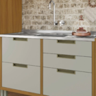 Cozinha Completa com Bancadas Torre com 2 Nichos e 2 Armários Aéreos 2,7m MDF Freijó e Off White Turquesa Nesher