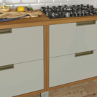 Cozinha Completa com Bancadas Torre com 2 Nichos e 2 Armários Aéreos 2,7m MDF Freijó e Off White Turquesa Nesher