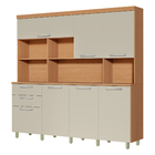 Cozinha Completa 7 Portas 2 Gavetas 210x200x45cm Madeira Carvalho e Greige Nobreza Nesher