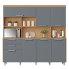Cozinha Completa 7 Portas 2 Gavetas 210x200x45cm Madeira Carvalho e Titânio Nobreza Nesher