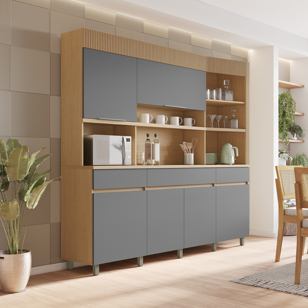 Cozinha Completa 6 Portas 3 Gavetas 220x205x45cm Madeira Carvalho