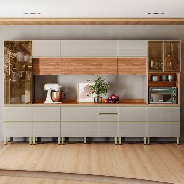 Cozinha Completa 370cm X 218,5cm Aéreo Mdf Pnl E Crt 8 Peças