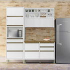 Cozinha Completa 3 Módulos com Gavetas, Armário Aéreo, Nichos, Balcão Madeira e Torre Paneleiro Baronesa Branca Nesher