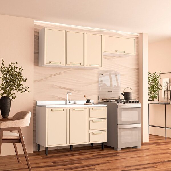 Cozinha Completa 3 Peças 224cmx200cm Amara Branco/creme