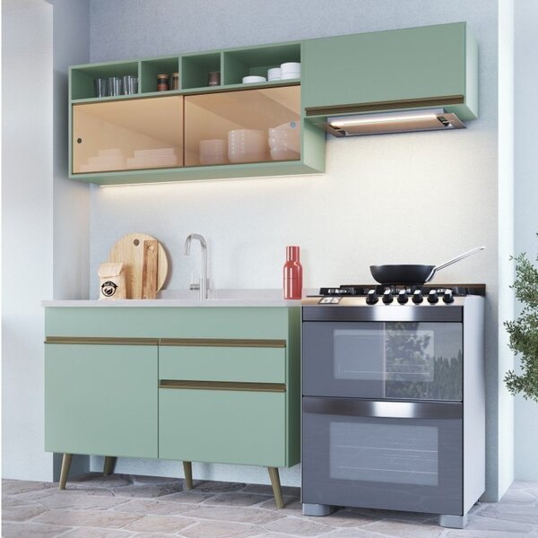 Cozinha Completa 3 Peças 5 Portas 1 Gaveta One Gralar Verde B