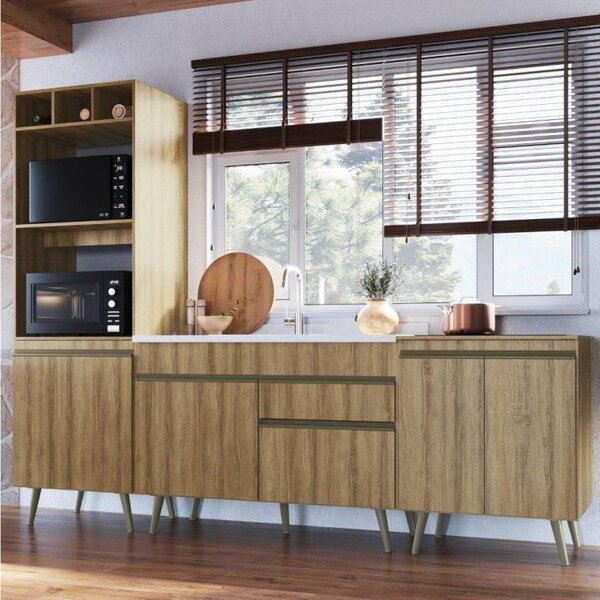 Cozinha Completa 3 Peças 6 Portas 1 Gaveta 2 Nichos Para Forn