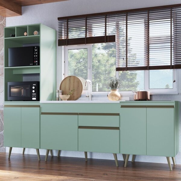 Cozinha Completa 3 Peças 6 Portas 1 Gaveta 2 Nichos Para Forn