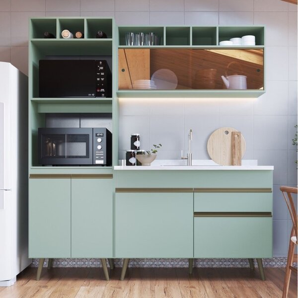 Cozinha Completa 3 Peças 6 Portas 1 Gaveta One Gralar Verde B