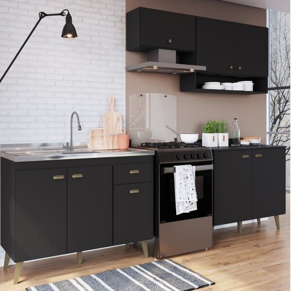 Cozinha Completa 3 Peças 8 Portas 1 Gaveta 1 Nicho Porta Temp