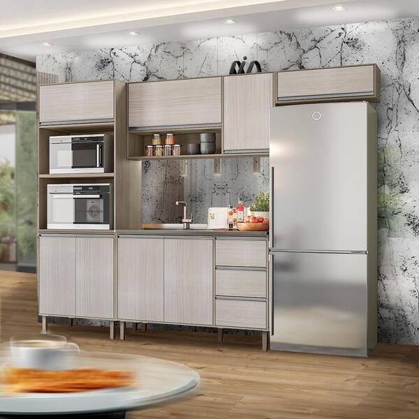 Cozinha Completa 4 Módulos 8 Portas 3 Gavetas Malbec Avelã Fa