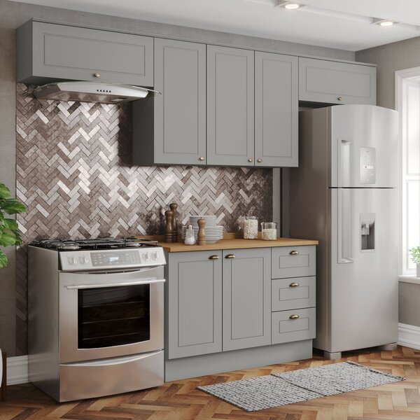 Cozinha Completa 4 Peças 100% Mdf Com Tampo Americana Cinza/n