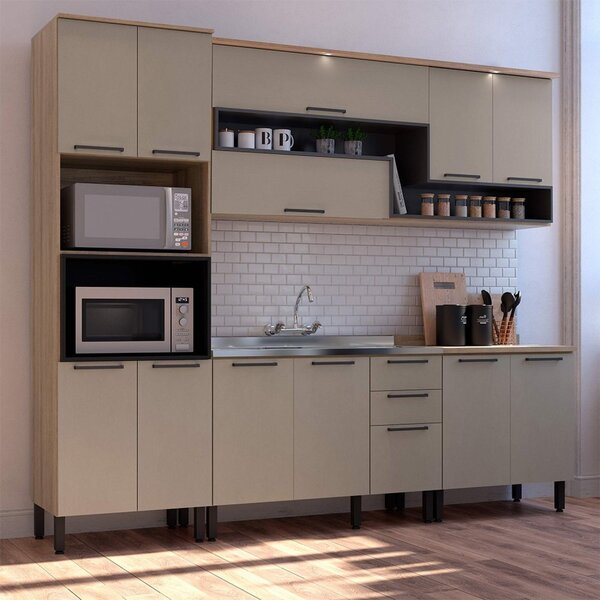 Cozinha Completa 4 Peças 1 Paneleiro 1 Armário Com Iluminação