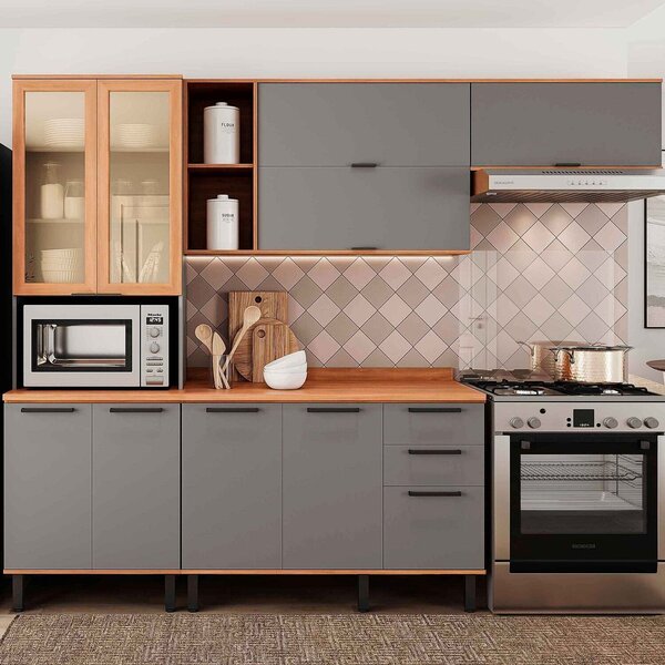 Cozinha Completa 4 Peças 217cm X 270cm Castanha Cinza / Freijó