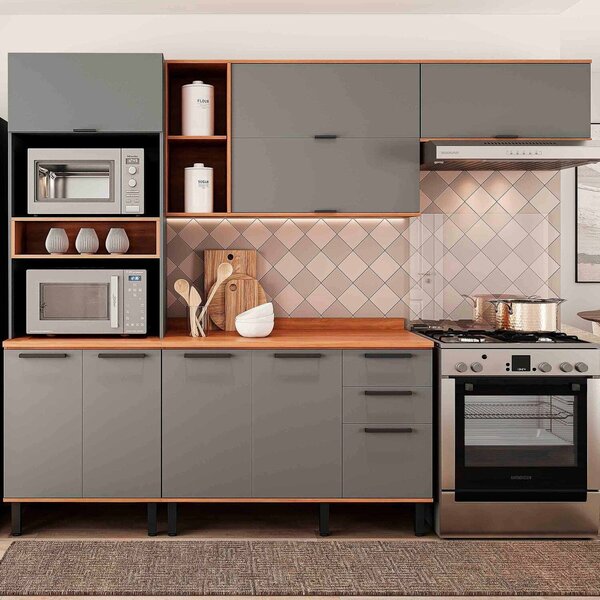 Cozinha Completa 4 Peças 217cm X 270cm Castanha Cinza / Freijó