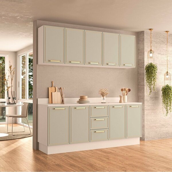 Cozinha Completa 4 Peças 224,5cm X 200cm Amara Branco/verde O