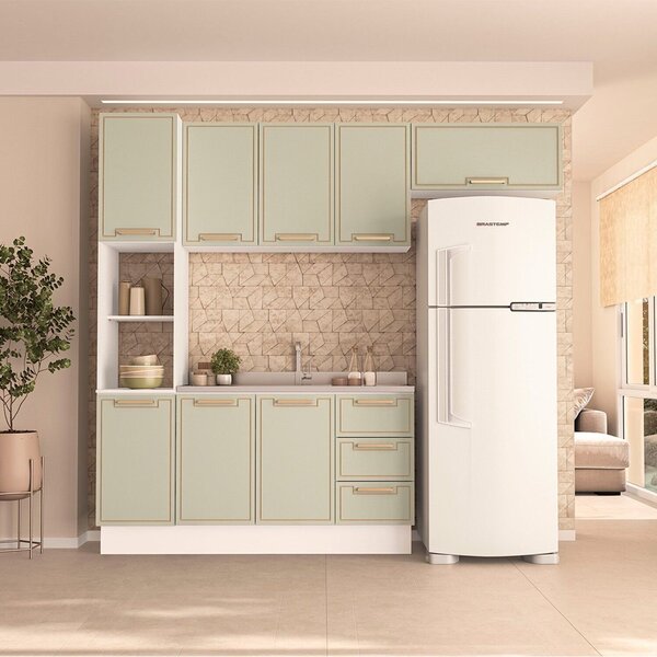 Cozinha Completa 4 Peças 224,5cm X 240cm Amara Branco/verde O